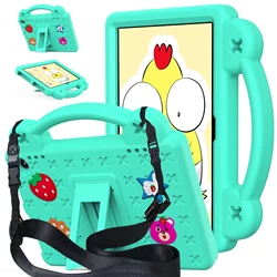 Cartoon EVA Tablet Case with Handle and Shoulder Strap for Fire HD8 PLUS 2022 (Mint green-4)