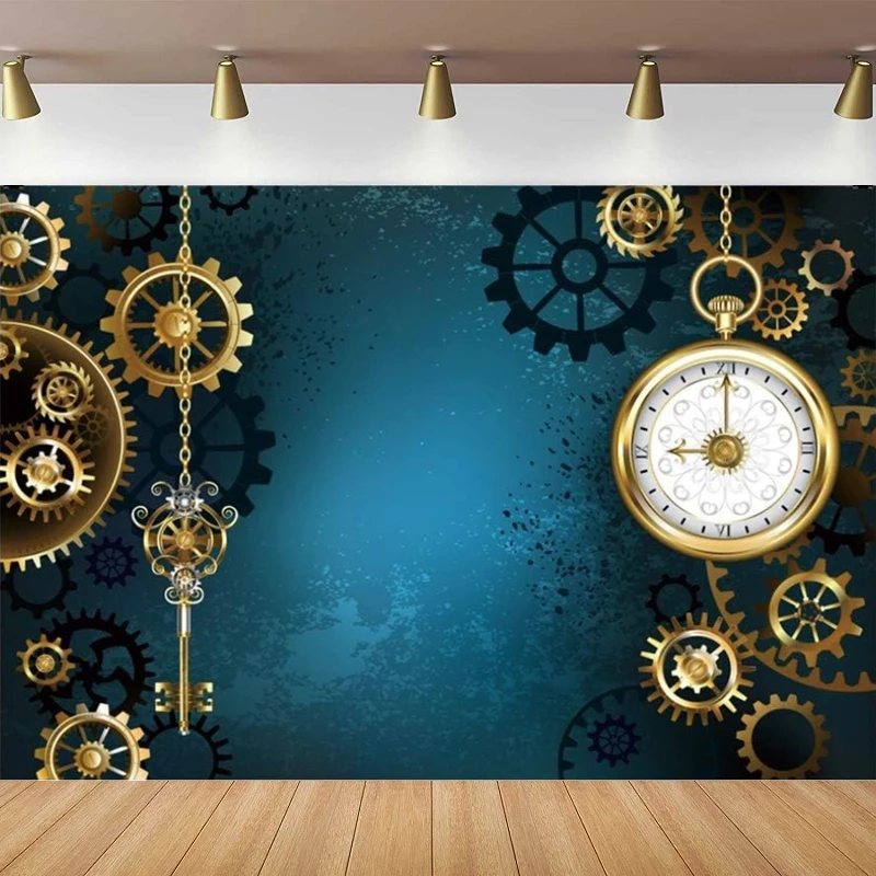 Antico Sfondo Fotografico Per Gear Orologi Chiavi Catene Orologio Meccanico Sfondo Industriale Poster Party Decor Banner