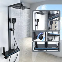 Intelligent Digital Display Thermostatic Shower Shower Set Piano Key Ambient Light Cold and Hot Water Gun Plated Gray Shower 1