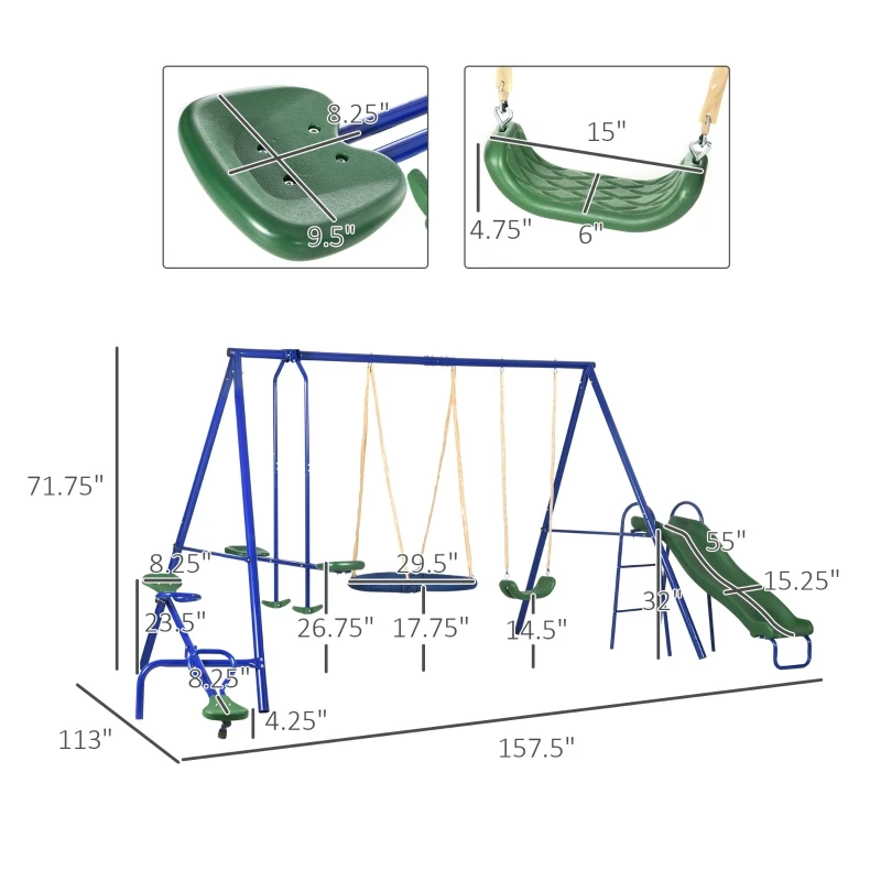 Metal Swing Set Outdoor, Heavy Duty Frame with Double Swings, 6