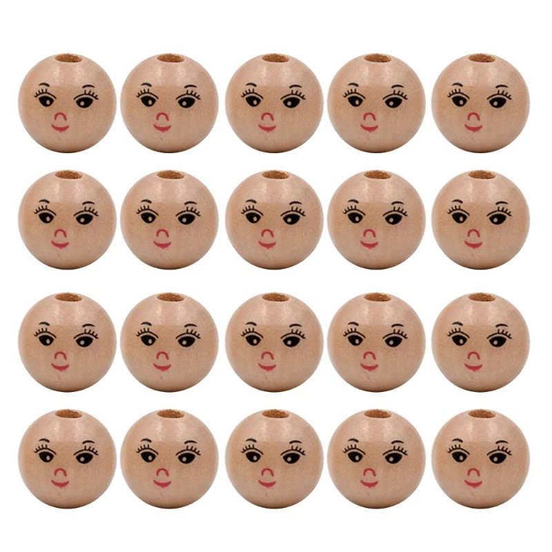 Pack of 20 Smiling Face Wooden Beads