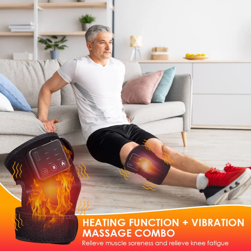 Black Infrared Electric Heating Knee Massager Joint Therapy Hot Compress Elbow Knee Pads Relax Vibration Massage Apparatus 3