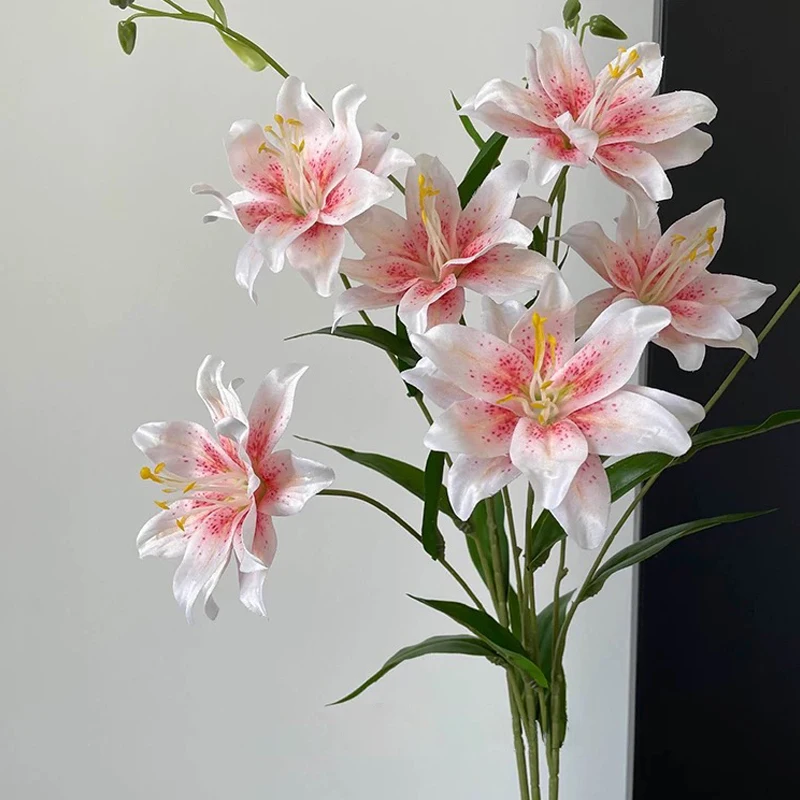 Elegant 70cm Artificial Lily Flower with Double Blooms for Wedding and Home Decor
