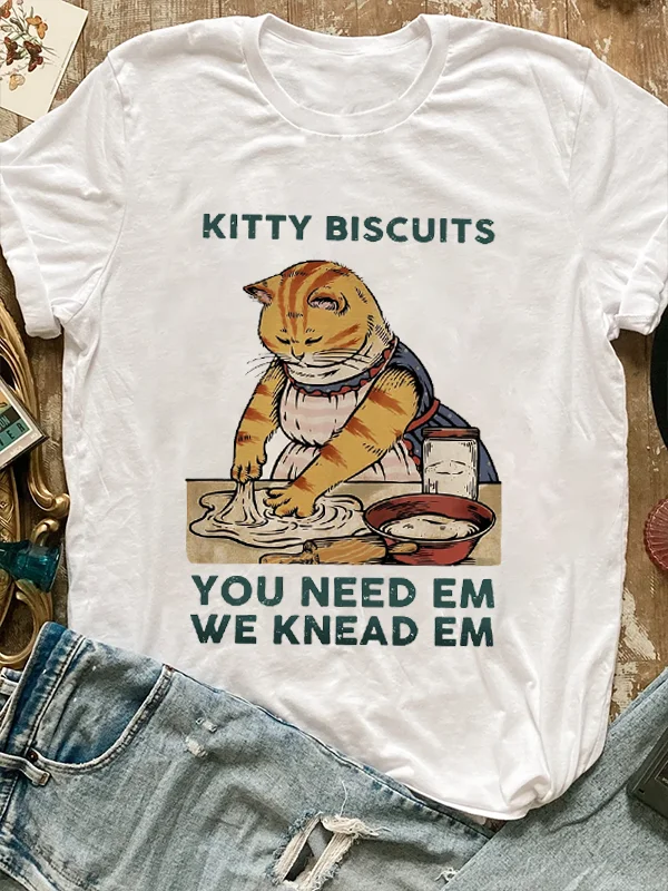 

Женская Винтажная Футболка с принтом Kitty Бисквитное печенье вам нужно Em We Knead Em