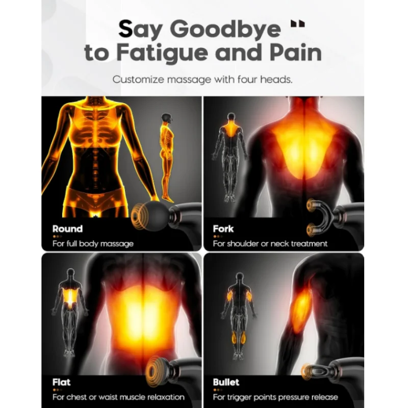 4 in 1 Massage Gun with Upgraded Extension Handle 10MM Deep Tissue Back Waist Legs Shoulders Massager Portable for Muscle Relax