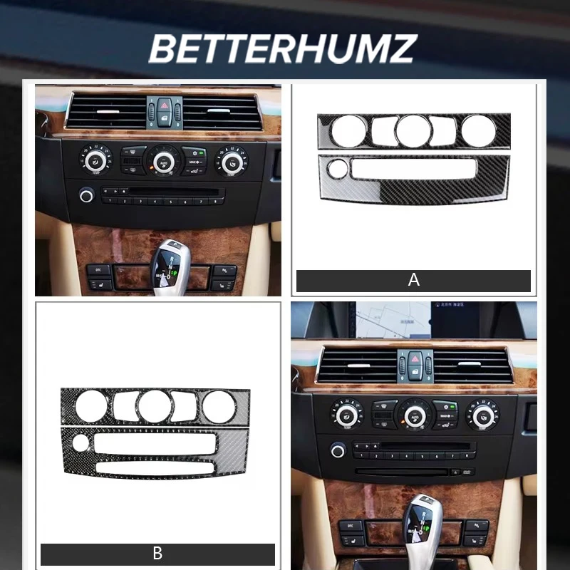 BMW E60 5 시리즈 2004-2010 카본 파이버 센터 콘솔 에어컨 CD 트림 스티커 튜닝 자동차 인테리어 액세서리