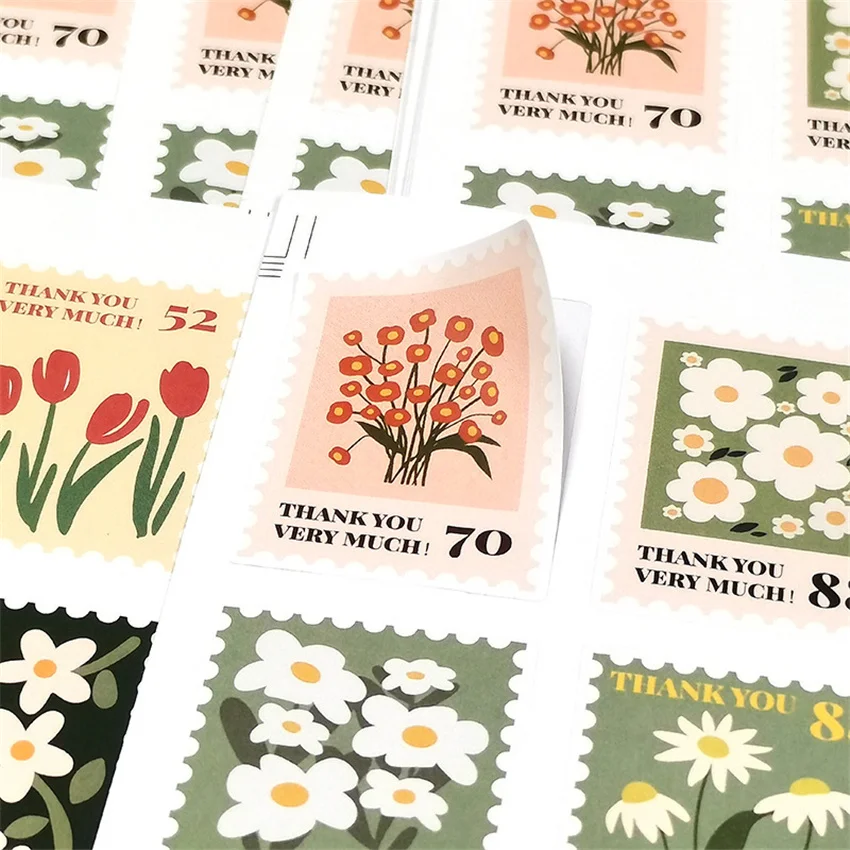 60-120Pcs Square Floral Thank You Stickers Labels 3*4CM Flowers Stamp for Gift Box Package Baking Wedding Party Decor Envelope