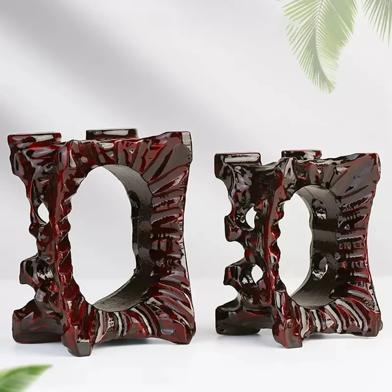 Solid Wood Polished Notched Stone Base with Groove, New Chinese Taishan Stone, Irregular Pendant, Universal Bracket