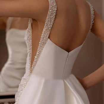 Sexy Square Collar Wedding Dress With Detachable Train Sleeveless Lace Applqiues Boho Mermaid Bride Gown Backless Robe de mariée