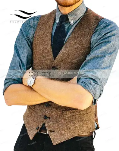 Mens Vests Tweed Herringbone Slim Fit Fashion Men's Suits Vests For Jacket Groomsmen  Waistcoat For Wedding - Image 17