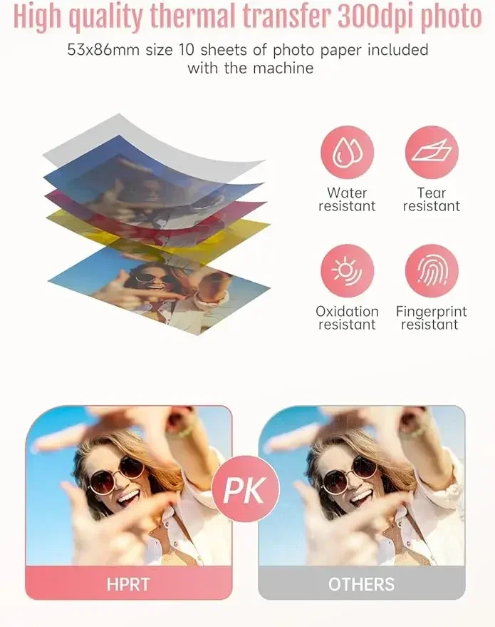 GlowMartHPRT Mini Photo Printer Portable Instant Picture Printer Wireless Thermal Dye Sublimation