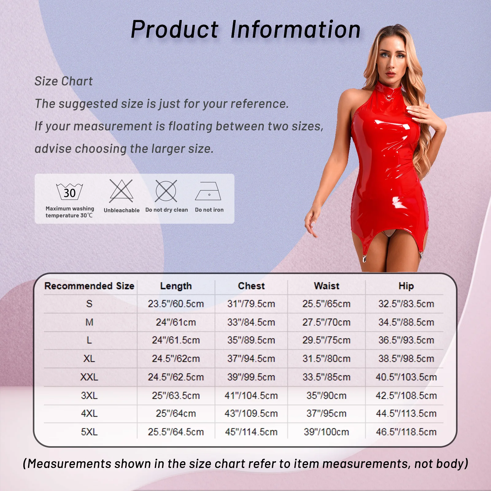 #S-5XL Womens Wet Look Patent Leather Bodycon Dress with Garter Clips Halter Rave Party Mini Lingerie Dress Night Clubwear