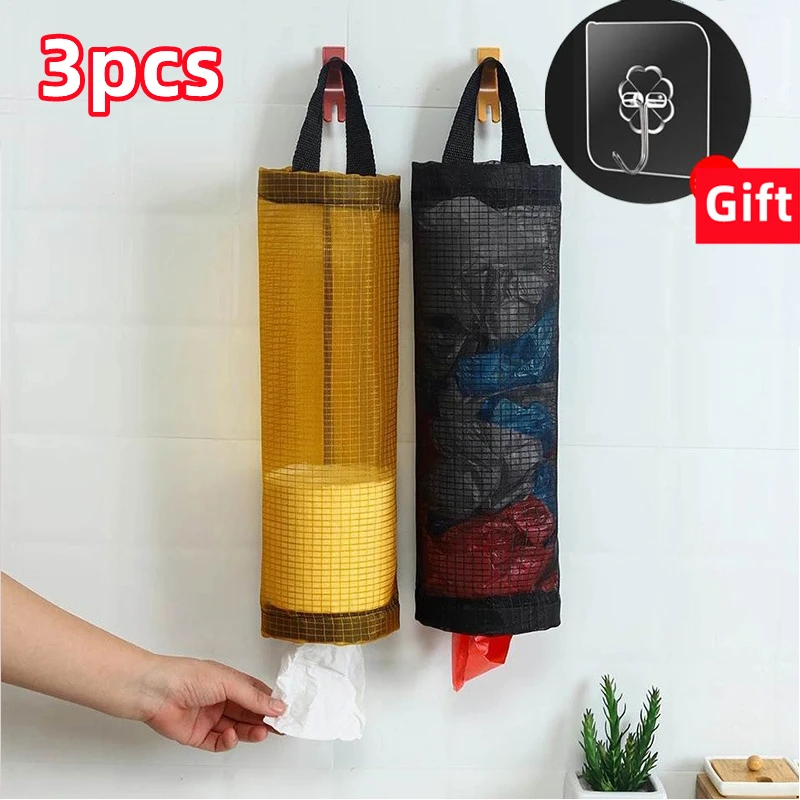 Dispensador de bolsas de plástico, soporte para bolsas de comestibles  montado en la pared, bolsa de almacenamiento plegable grande para cocina  Levamdar 223021-2