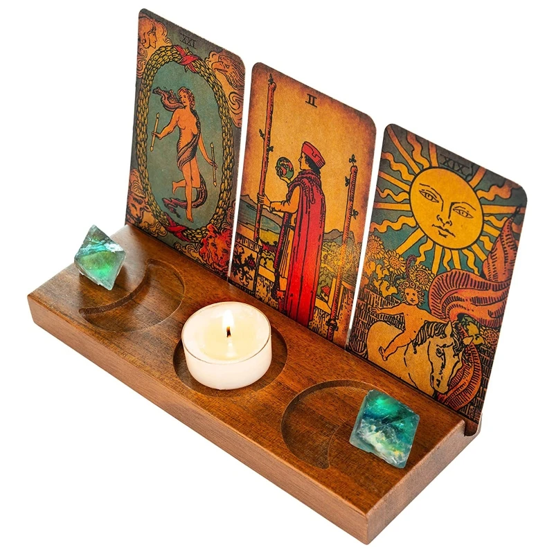 

Wooden Tarot Card Holder Crystal Stone Moon Star Display Organizer for Home Office Candle Storage Tarot Reading Home Accessories