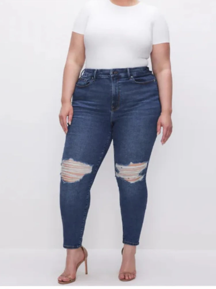 FSMG Plus Size Stretch Women\'s Jeans Retro Style Tummy Control Butt Lifting Mid-Rise Fashionable Casual Comfortable Capri Pants