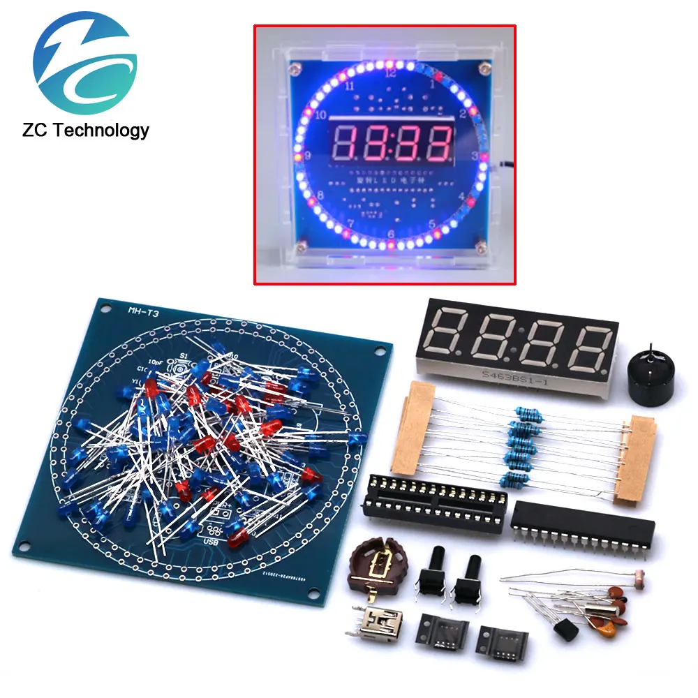 Rotating-LED-Display-Alarm-Electronic-Clock-DIY-Kit-Case-Shell-Light ...