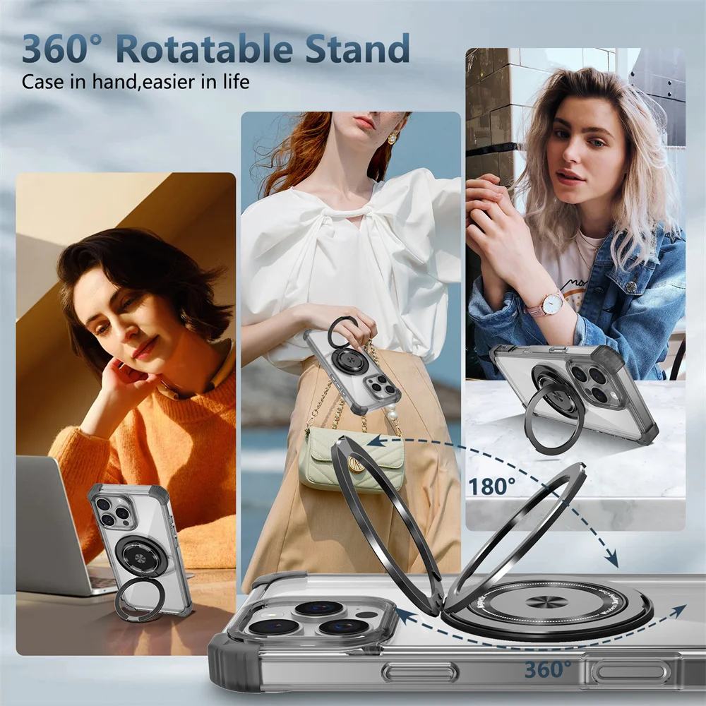 Luxury Magnetic Folding Stand Holder with Rotating Bracket - Clear Armour Phone Case