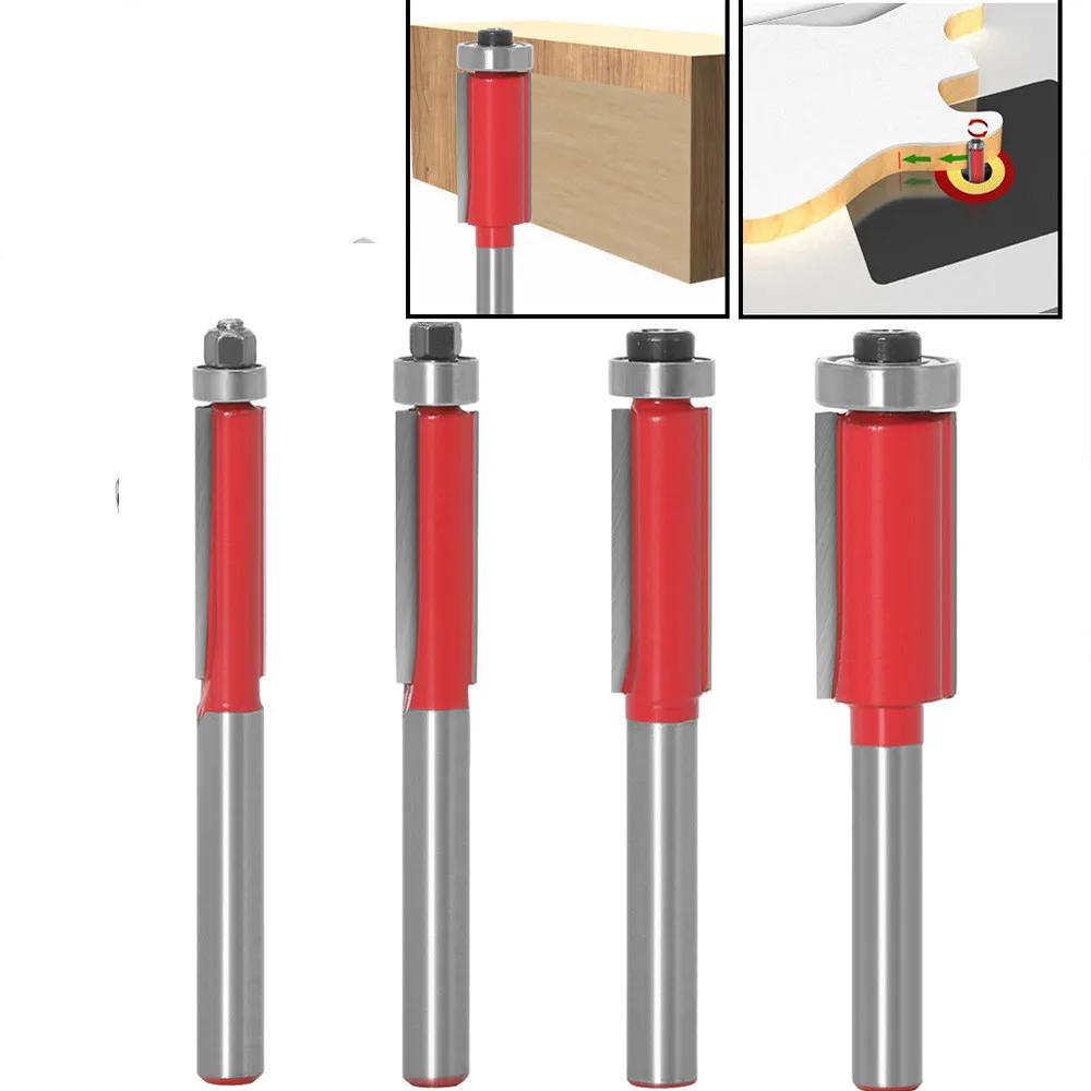 4pcs  6MM Shank Double Bearing Flush Trim Bit Router Bit Woodworking Milling Cutter For Wood Bit Face Mill