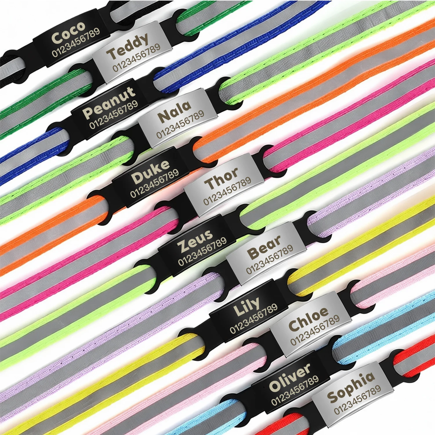 Personalized Reflective Pet Collar with Engraved ID Nameplate and Bell