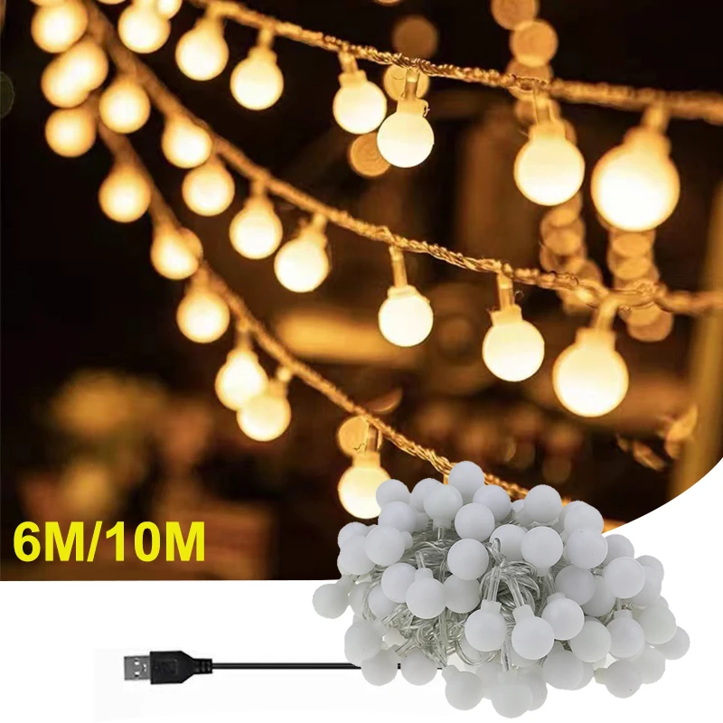 LED Ball String Lights Outdoor Garland Globe Fairy Lights USB 5V Wedding Halloween Garden Christmas Decoration