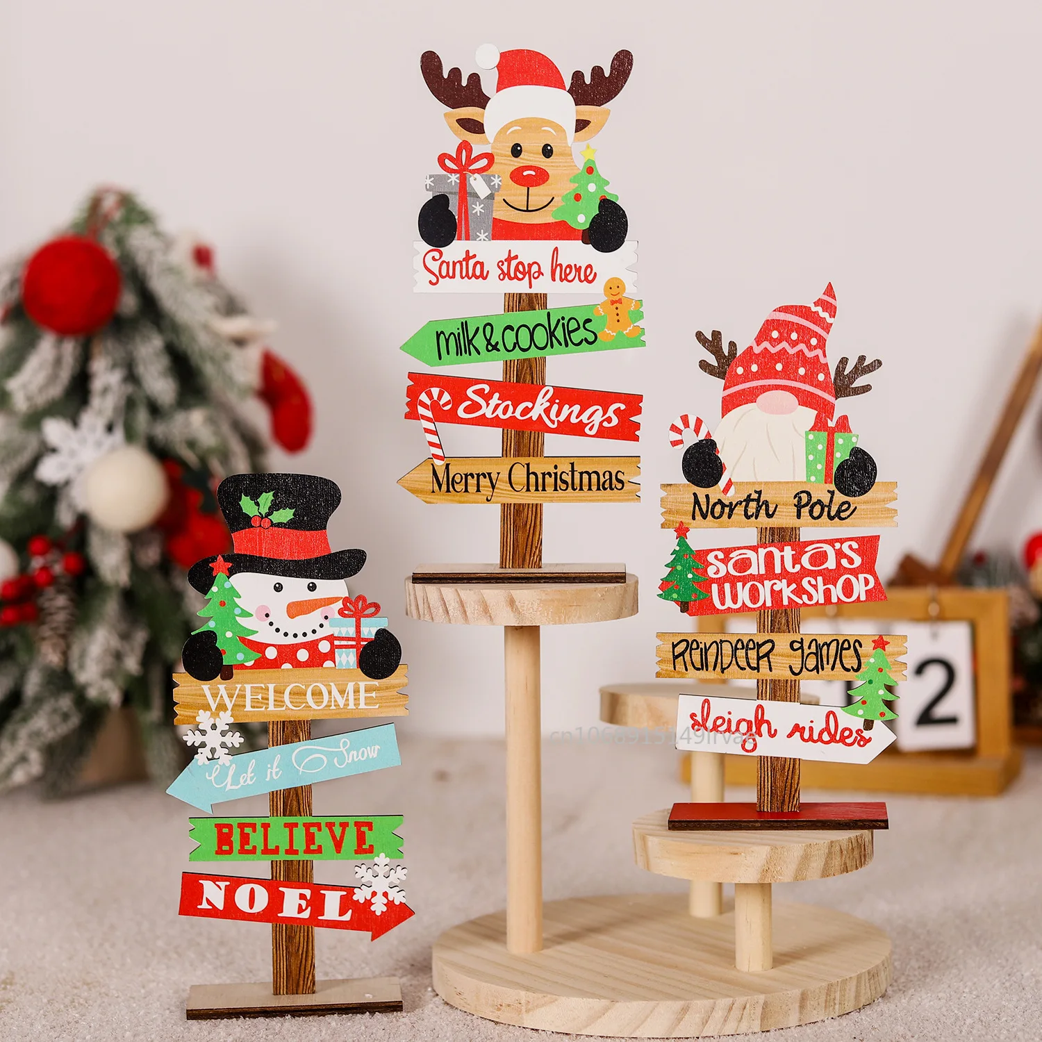 Desktop Christmas Tree Ornaments Santa Claus DIY Decoration Wooden Christmas Signs Plaque Xmas Decor 2026 New Years Party Gifts
