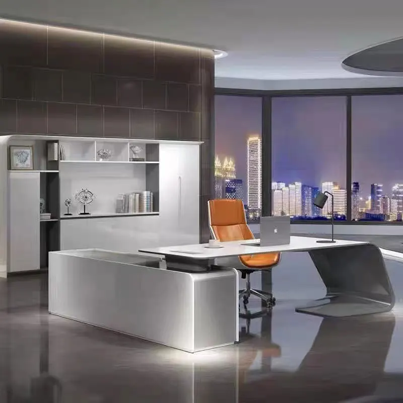 Durable Ceo Office Computer Desk Light Luxury Executive Workstation Office Table And Chair Set In White