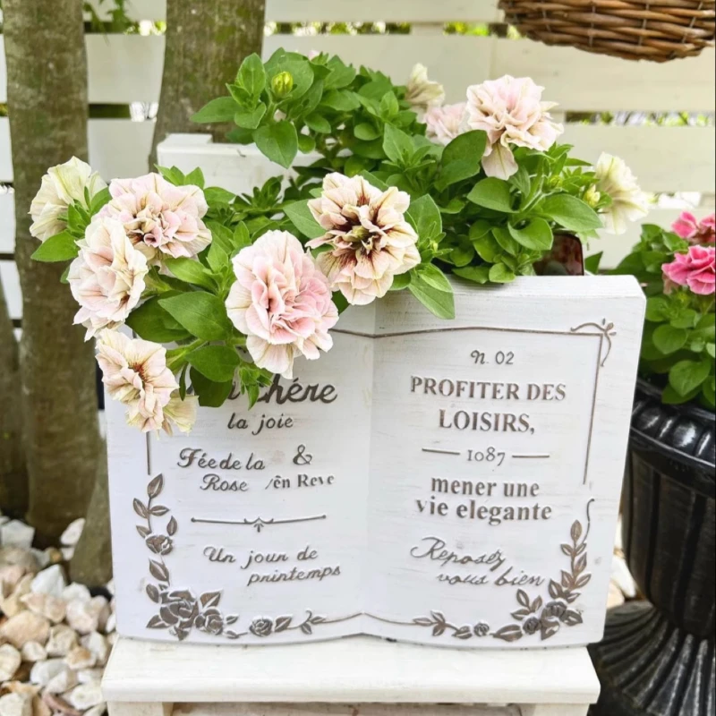 รูปสินค้า Ins เรซิ่นดอกไม้หม้อภาษาอังกฤษ Book-Shaped Planter Aesthetic Garden Decor สําหรับในร่มปฏิบัติ & Stylish บ้านสวนตกแต่ง