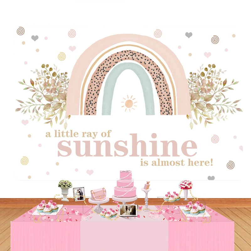 

Boho Rainbow Backdrop Custom Bohemian Pampas Grass Baby 1st Birthday Decoration Sunshine Cake Background for Party Photography