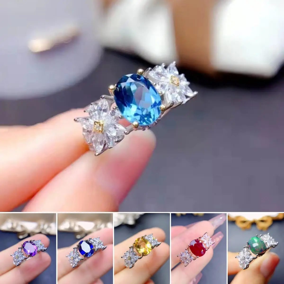 

FS 7*9 Natural Topaz/Garnet/Sapphire/Ruby Ring for Women S925 Sterling Silver Flower Fashion Fine Charm Weddings Jewelry MeiBaPJ