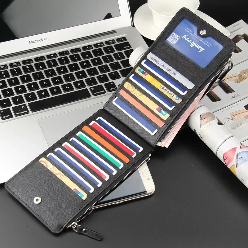 Leather Wallet Large Capacity 16 Slots Men Bifold Money Purse Fashion Male Cash Coin Pocket