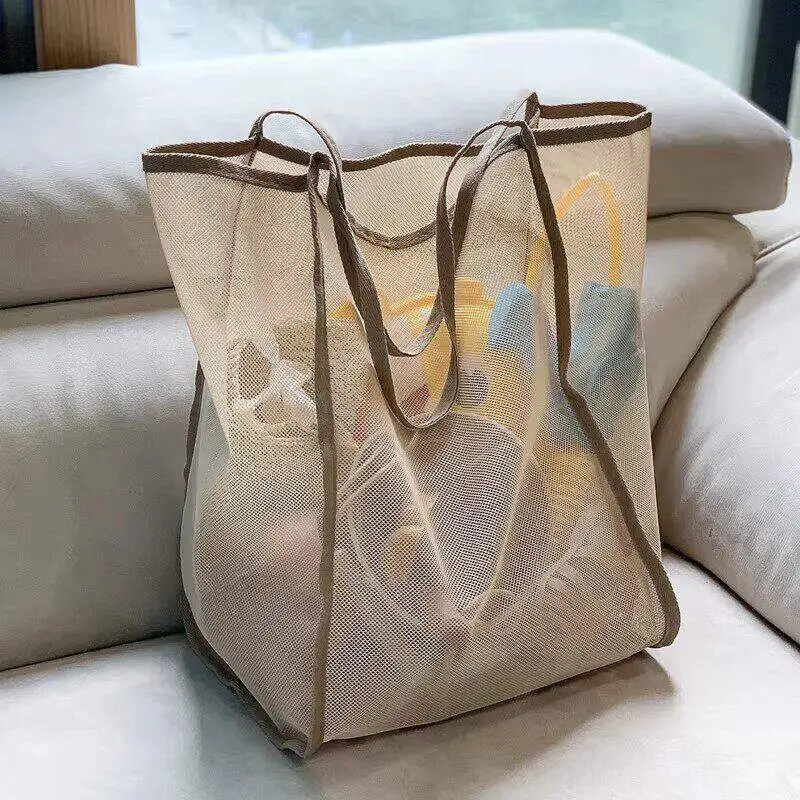 여름 해변 가방 어린이용 수납 파우치 수영 해변 정리 가방 해안 모래망 토트백 가족 수납 용품