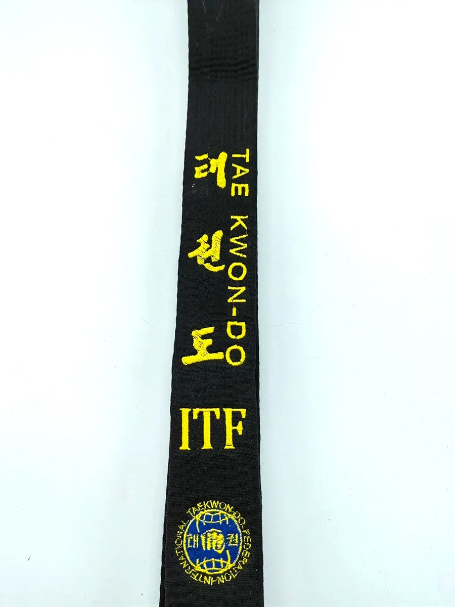 ITF Taekwondo Black Belts Embroidery Width 5cm Mooto Martial Arts Sports Coach Waistband Master Customized Name Korean Engllsh