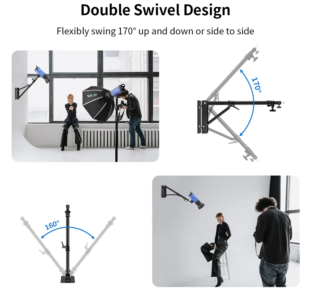 Description Picture 5 of itemSelens New Wall Bracket Camera Mount tripod Base Adjustable Arm Photo Studio Kits Photography Accessory For Softbox Ring Light