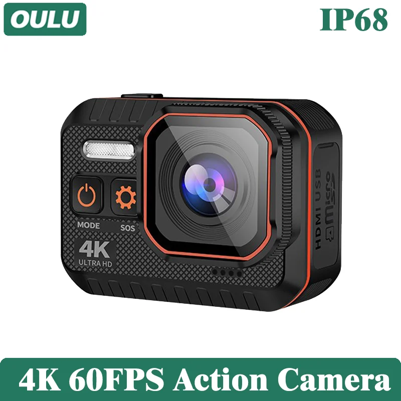 Caméra de Cyclisme Multifonctionnelle 4K 60FPS Étanche Écran IPS 2.0 Pouces Connexion WiFi avec Lampe de Poche LED Klaxon de Vélo