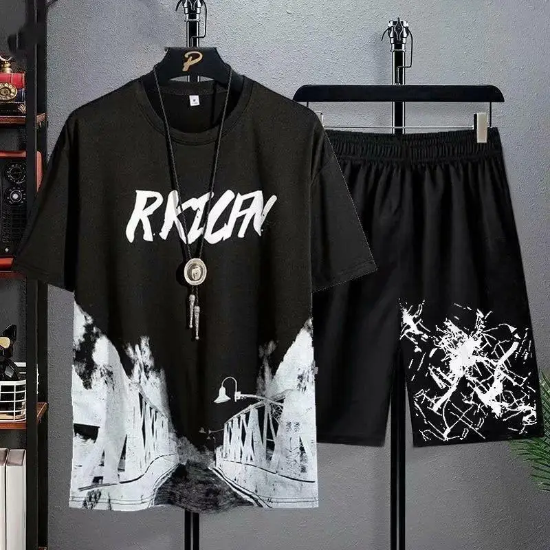 2022 new printed men's T-shirt hip-hop short-sleeved O-neck summer Japanese men's casual T-shirt fashion shorts suit mens sweatsuits sets