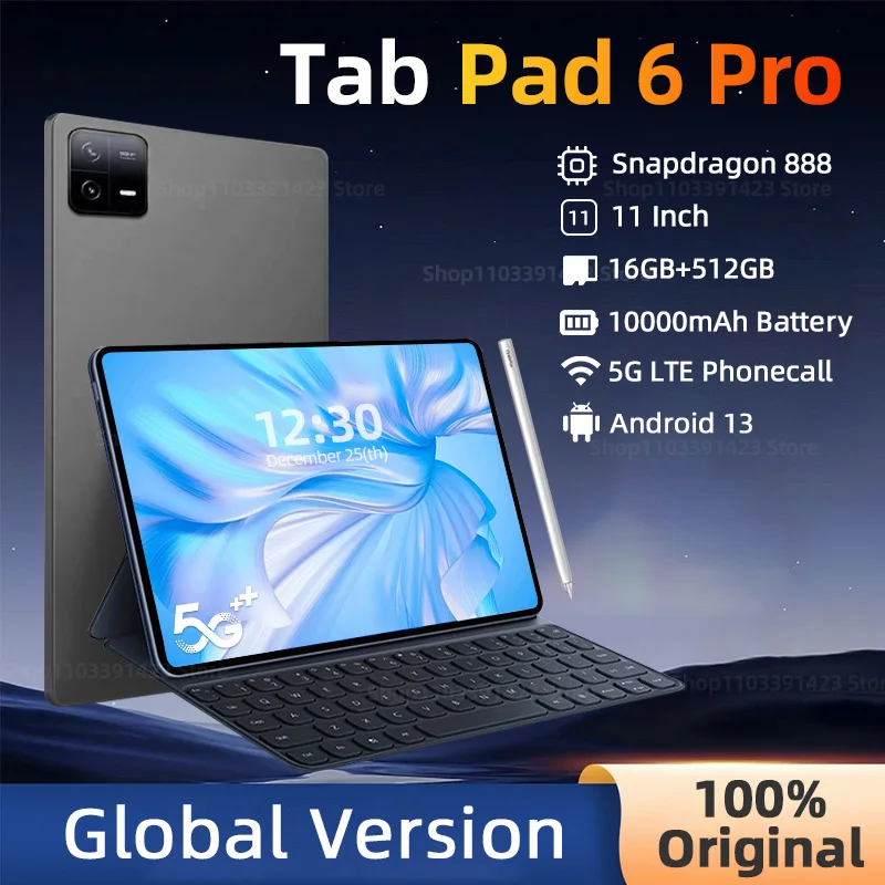 

2024 Original Global Version HD 4K Pad 6 Pro Snapdragon 888 10000mAh Android 13 11 inch Mi Tablets PC 16GB+512GB 5G Screen WIFI