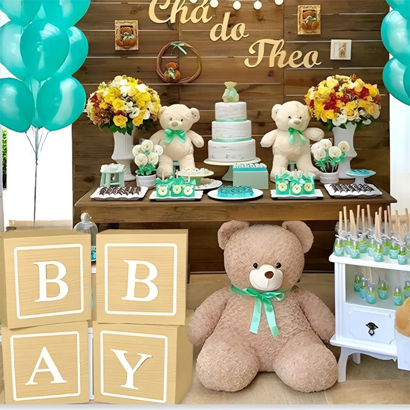 Wood Grain Brow Baby Shower Box Baby Balloon Boxes 1st Birthday