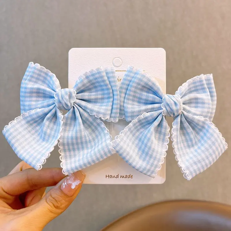 2-teiliges Damen-Haarspangen-Set, Schleife, kariert, Spitze, vielseitig, modisch, niedlich, süß, Haarspangen, Kawaii, Lolita, Haarschmuck für Kinder