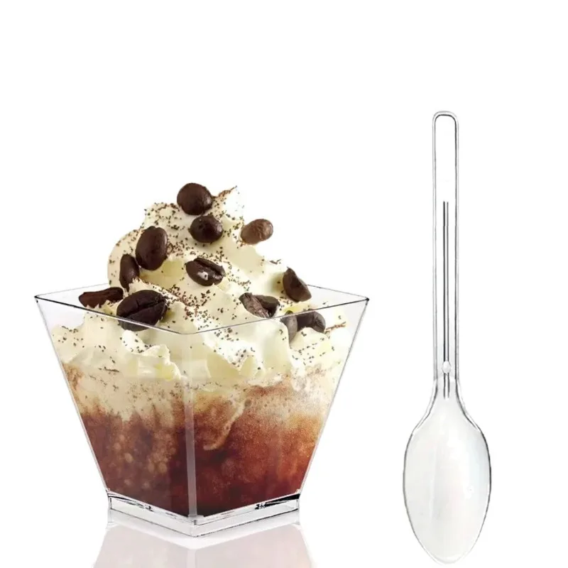 25/50/100PCS Transparent Ladder Shaped Cups Dessert Cups Pudding Fruit Ice Cream Camp Birthday Party Plastic Food Container BEST SELLERS