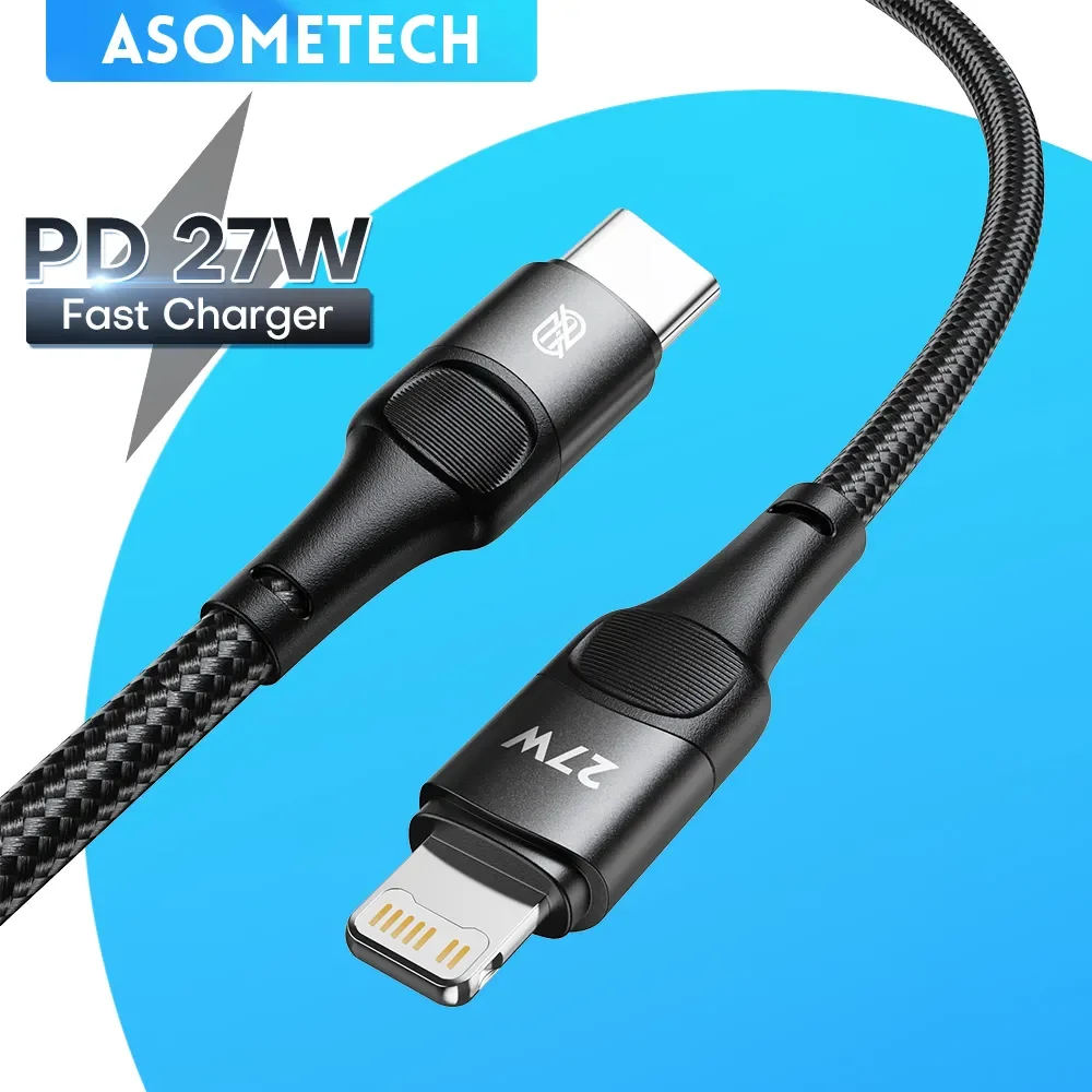 ASOMETECH 27W PD USB Type C Cable for IPhone 14 13 12 Pro Max Mini Xs Xr X 8 IPad MacBook Fast Charging Cable Type C To Lighting Wire Cord