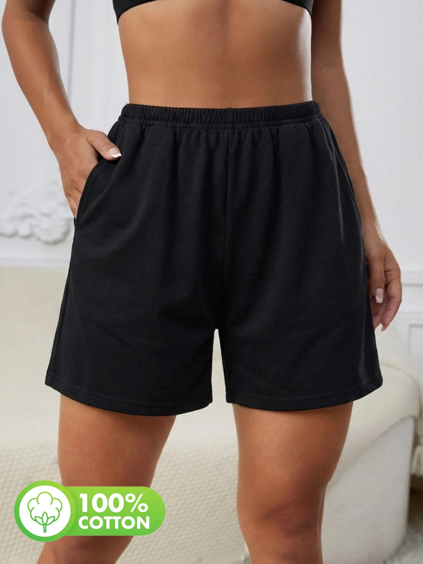 Spring and summer solid color sports home leisure pure cotton women's shorts 1