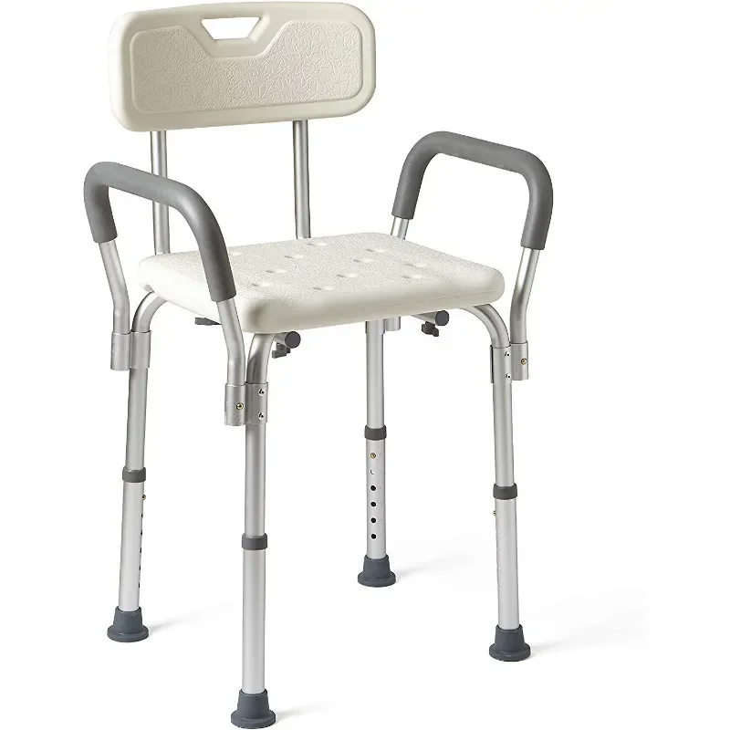 

Shower Chair Bath Seat with Back and Padded Armrests, Height Adjustable, Supports up to 350 lbs., White