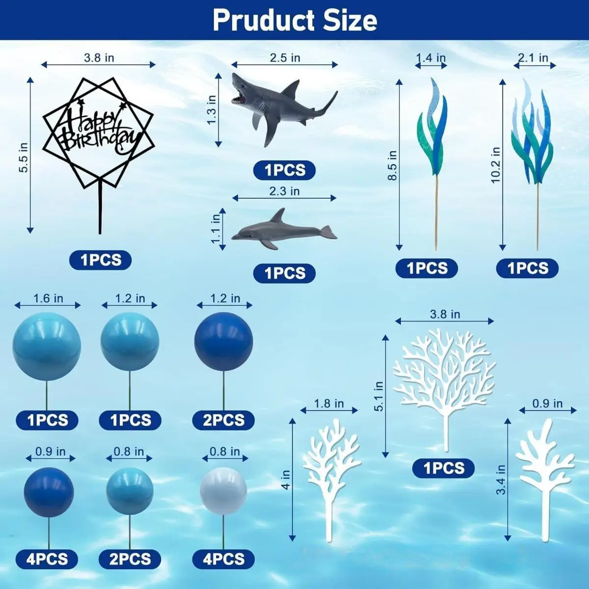 22 Pieces Shark Cake Toppers for Baby Shower Anniversary Valentines Day