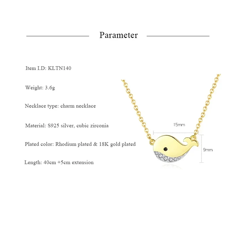 TONGZHE Necklace Fish Choker for Women Original 925 Sterling Silver Yellow Gold Chain Long Necklace Girls Jewelry Gifts