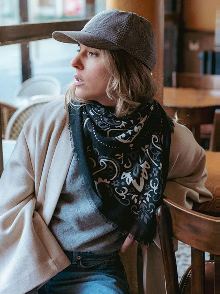 Women Vintage Scarf  Retro Floral Paisley Print Square Scarfs Frayed Edges Lightweight Shawl Spring New Outfit For Woman - 6