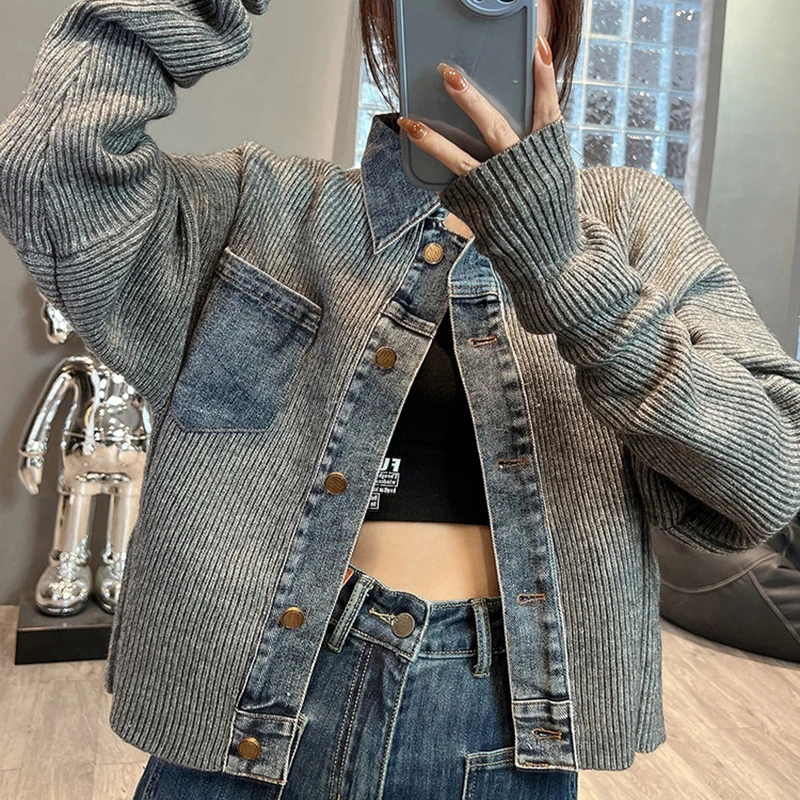 Sandro Rivers Women's Mid-length Jacquard Denim Shirt 2023 Spring Applique  Blue Long Sleeve Coat - AliExpress