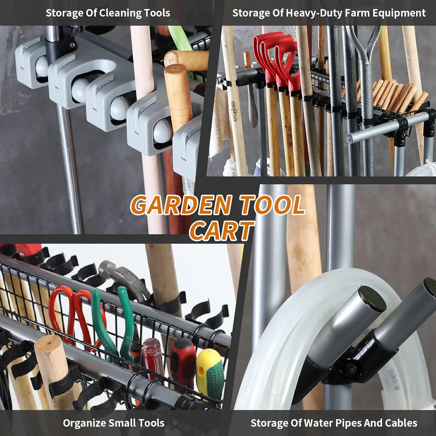 Heavy Duty Garden Tool Organizer Garage Storage Holder Storage Large Long Farming Tools Lawn Tool Metal Rack Shovel and Rake 6