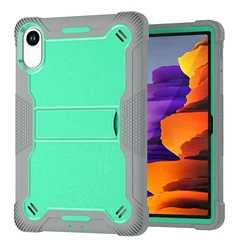 Rugged Anti-Slip Armor Case with Built-in Kickstand - Shockproof Protection for Redmi Pad 2 2025 (Grey-Mint Green)