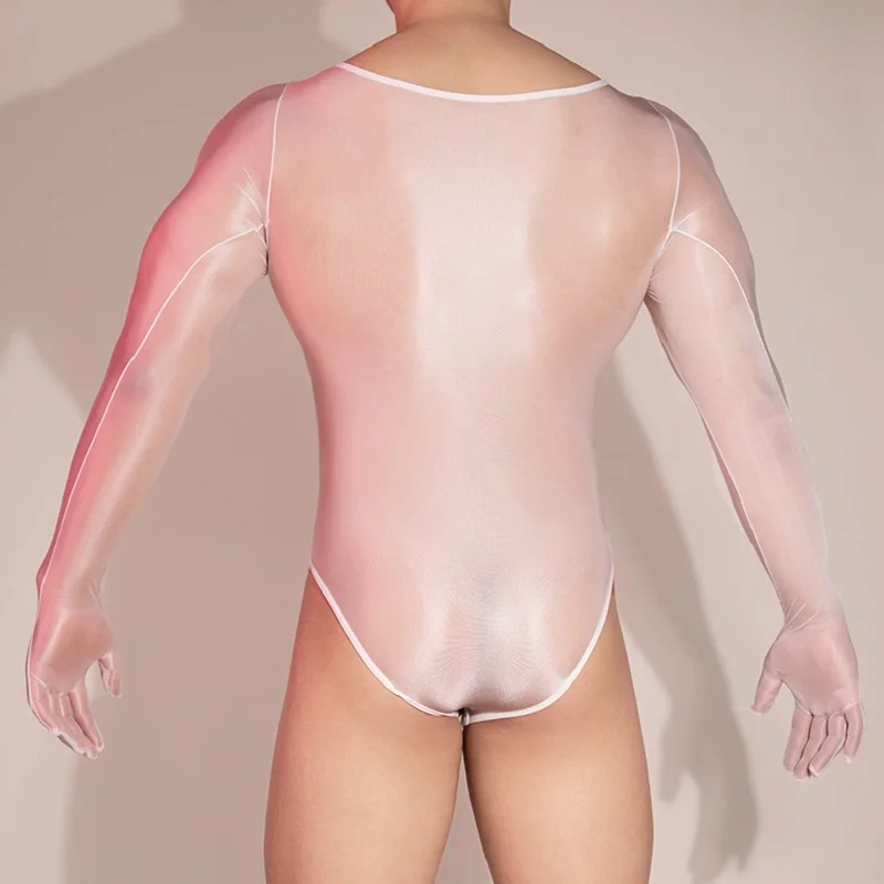 Breathable Bodysuit for Men Thin Sheer Long Sleeve