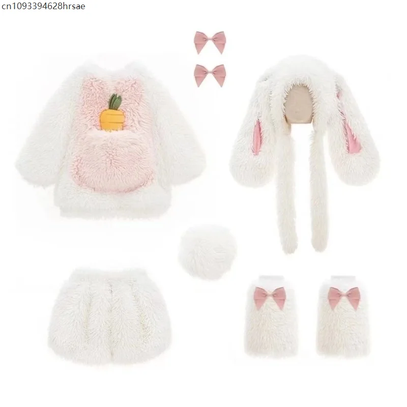 Cute Plush Rabbit Adult Children Cosplay Costume White Top Pants Hat Animals Suit for Women Girls Party Outfits
